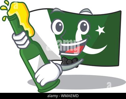 Con la birra bandiera pakistan isolato nel cartoon Illustrazione Vettoriale