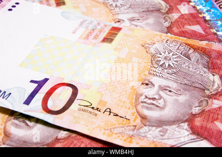 Vicino sul papernotes Malaysian 10 ringgit Foto Stock