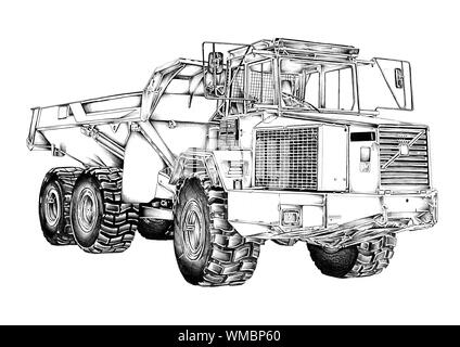 Autocarro con cassone ribaltabile illustrazione tecnica di disegno Foto Stock