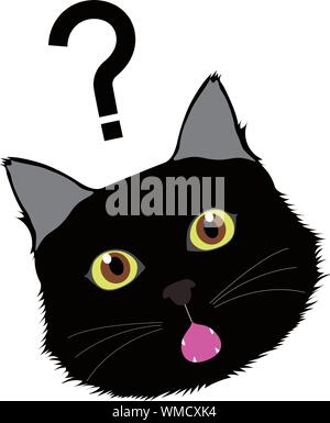 Illustrazione di un gatto nero con punto interrogativo in vettori Foto Stock