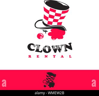 Icona logo noleggio clown indossa un rosa pelose hat design semplice illustrazione Illustrazione Vettoriale