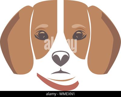 Testa di cane e la relativa icona. In stile appartamento. Cartoon dog face. Illustrazione di vettore isolato su bianco. Silhouette semplice. Logotipo animale concetto. Logo design modello. Illustrazione Vettoriale