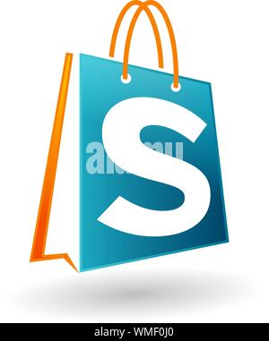 Borsa per la spesa con la lettera S, icona logo template vettoriale Illustrazione Vettoriale