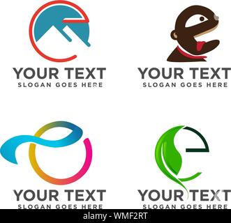 Lettera E Logo collection, Abstract logotipo per azienda, sport, tecnologia digitale, social media geometrica, set di icone. Illustrazione Vettoriale