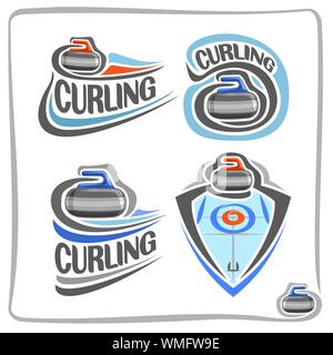 Vettore logo astratto per il curling Sport, Blue Ice Rink con cerchi bersaglio, indicazioni per lo sport club, rosso e blu di pietre di granito scorrevole in obiettivo, isolare Illustrazione Vettoriale