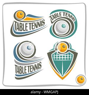 Vettore logo astratto per il tennis da tavolo, indicazioni per lo sport club, semplice ping pong palla che vola in meta, set di isolato di icone sportive. Illustrazione Vettoriale