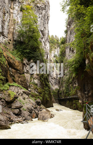 Il fiume Aare scorre attraverso un abisso scolpito dal calcare alla fine dell'era glaciale alla gola di Aare a Meiringen, Oberland Bernese, Svizzera. Foto Stock