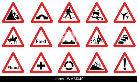 15 triangolo segni di traffico Illustrazione Vettoriale