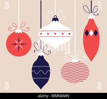 Retrò colorato palle di Natale raccolta, vettore Illustrazione Vettoriale