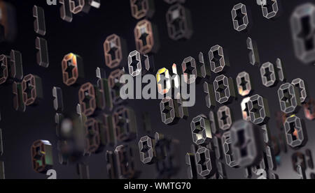 Codice binario e dati macchina in screen.Technology e computing.Abstract 3d background, linguaggio binario e concetto di matrice virtuale. Foto Stock