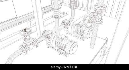Attrezzature industriali. Filo-telaio 3d render Illustrazione Vettoriale