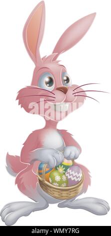 Rosa coniglietto di pasqua con uova Illustrazione Vettoriale