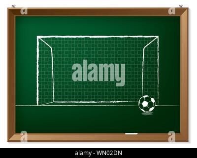 Pallone da calcio con cancello sulla lavagna Illustrazione Vettoriale
