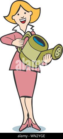 Annaffiatoio Donna Illustrazione Vettoriale