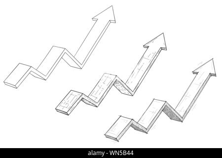 Aumento finanziario frecce set. Mano bozzetto e segni di contorno. Illustrazione di vettore isolato su sfondo bianco Illustrazione Vettoriale