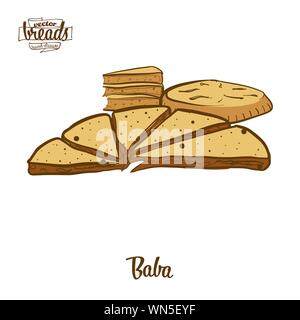 Disegno colorato di Baba pane. Illustrazione Vettoriale di vario spessore, pane rotondo cibo, usualmente noto in Cina Yunnan, naxi, persone. Pane colorato sk Illustrazione Vettoriale