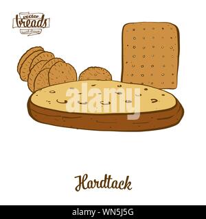 Disegno colorato di Hardtack pane. Illustrazione Vettoriale di pasta alimentare, solitamente del tipo noto nella . Pane colorato schizzi. Illustrazione Vettoriale