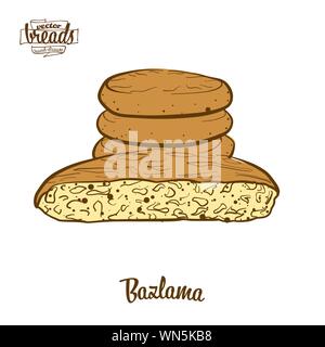 Disegno colorato di Bazlama pane. Illustrazione Vettoriale di pasta alimentare, usualmente noto in Turchia. Pane colorato schizzi. Illustrazione Vettoriale