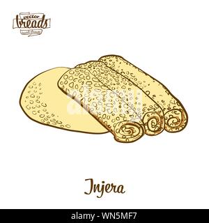 Disegno colorato di Injera pane. Illustrazione Vettoriale di pasta alimentare, usualmente noto in Eritrea. Pane colorato schizzi. Illustrazione Vettoriale