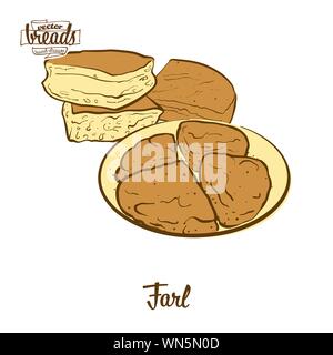 Disegno colorato di Farl pane. Illustrazione Vettoriale di pasta alimentare, usualmente noto nel Regno Unito. Pane colorato schizzi. Illustrazione Vettoriale