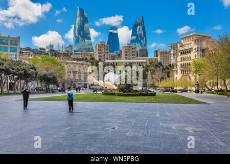 Torri a fiamma grattacieli, 2013, Baku, Azerbaijan Foto Stock