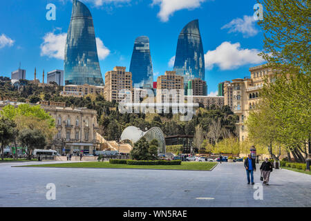 Torri a fiamma grattacieli, 2013, Baku, Azerbaijan Foto Stock