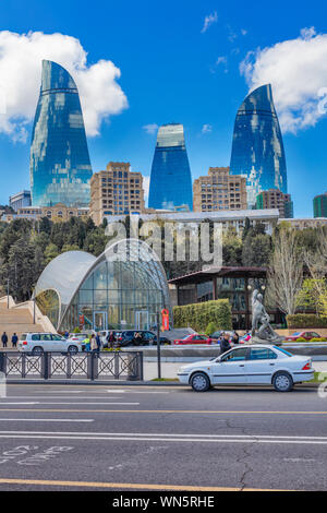 Torri a fiamma grattacieli, 2013, Baku, Azerbaijan Foto Stock