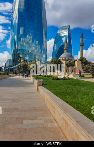 Torri a fiamma grattacieli, 2013, Baku, Azerbaijan Foto Stock