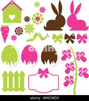 Primavera pasqua elementi isolati su bianco Illustrazione Vettoriale