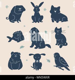 Indovina l'animale - set di caratteri sagome Illustrazione Vettoriale