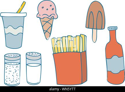 Fast Food Items Illustrazione Vettoriale