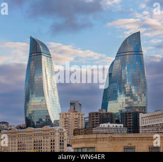 Torri a fiamma grattacieli, 2013, Baku, Azerbaijan Foto Stock