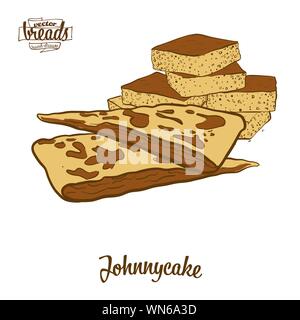 Disegno colorato di Johnnycake pane. Illustrazione Vettoriale di pasta alimentare, usualmente noto in Nord America. Pane colorato schizzi. Illustrazione Vettoriale