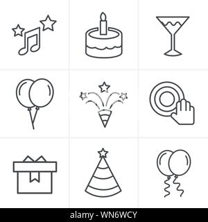 Le icone della linea Style party set di icone, disegno vettoriale Illustrazione Vettoriale