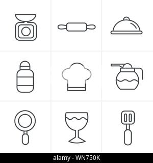 Le icone della linea Style la cottura di cibi e cucina contorno set di icone Illustrazione Vettoriale