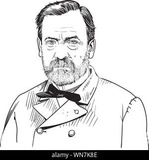 Louis Pasteur cartoon ritratto, microbiologo e chimico. Illustrazione Vettoriale