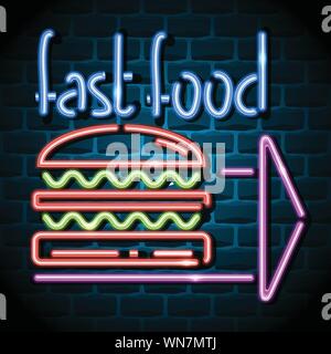 Il fast food neon pubblicità segno Illustrazione Vettoriale