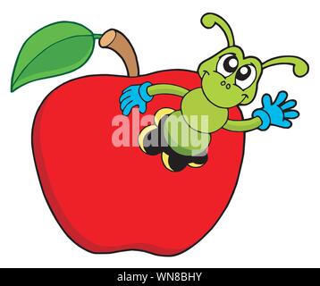 Carino worm in apple Illustrazione Vettoriale