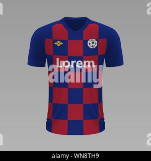 Calcio realistiche shirt Barcelona 2020, jersey modello per kit calcio. Illustrazione Vettoriale Illustrazione Vettoriale