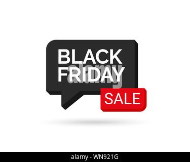 Venerdì nero vendita discorso bolla su sfondo bianco. Elemento di Design in vendita banner, poster, cartoline. Campagna promozionale sconto evento. Illustrazione Vettoriale