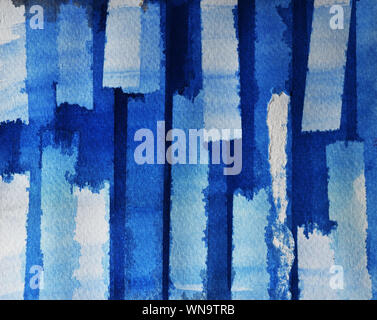 Molti libri di accantonare, barre impilate sulla superficie blu, illustrazione astratta e sfondo luminoso da acquerello disegnare a mano su un foglio di carta Foto Stock