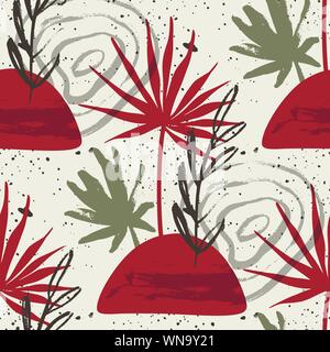 Floral seamless pattern. Abstract illustrazione vettoriale con hawai botanico di foglie di palma. Piatto e disegnati a mano inchiostro spazzola arte testurizzata con sfondo tropicale. Illustrazione Vettoriale