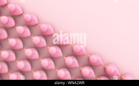 Riga di colore rosa del giocattolo di gomma anatre rendering 3D Foto Stock