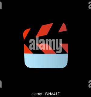 Filmato clapperboard video semplice icona colorata isolati su nero. Illustrazione Vettoriale