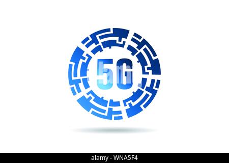 5G rete cellulare logo. Velocità di internet 5g concetto. Cerchio 5g network. Illustrazione Vettoriale