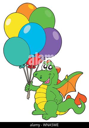 Carino dragon con palloncini Illustrazione Vettoriale