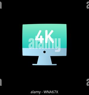 4k monitor filmato semplice icona colorata isolati su nero. Illustrazione Vettoriale