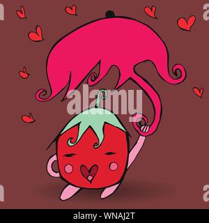 Doodle pomodoro tenere ombrello floreali Illustrazione Vettoriale