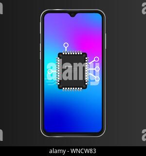 Sistema SOC su uno smartphone di chip microprocessore CPU. Vettore Illustrazione Vettoriale