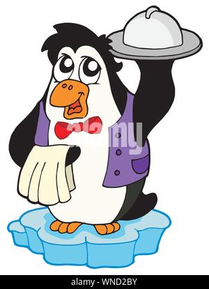 Pinguino cameriere su icebeg Illustrazione Vettoriale